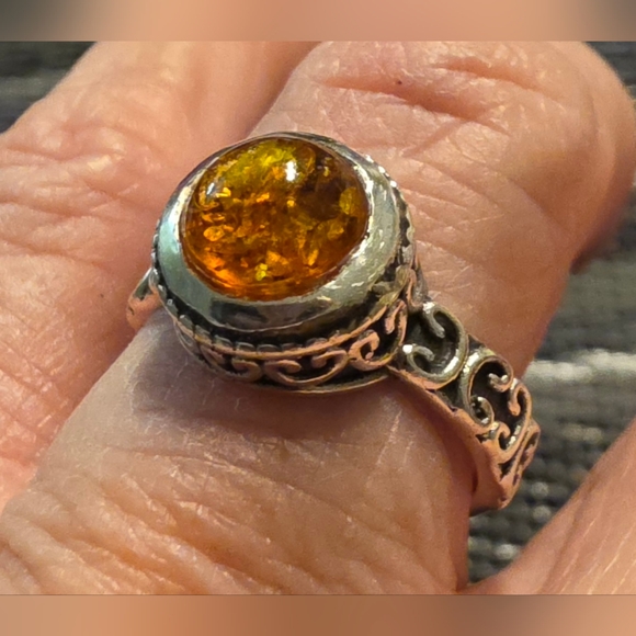Natural amber ring Jewelry - VINTAGE GENUINE AMBER AND STERLING 925 LADIES RING SIZE 7